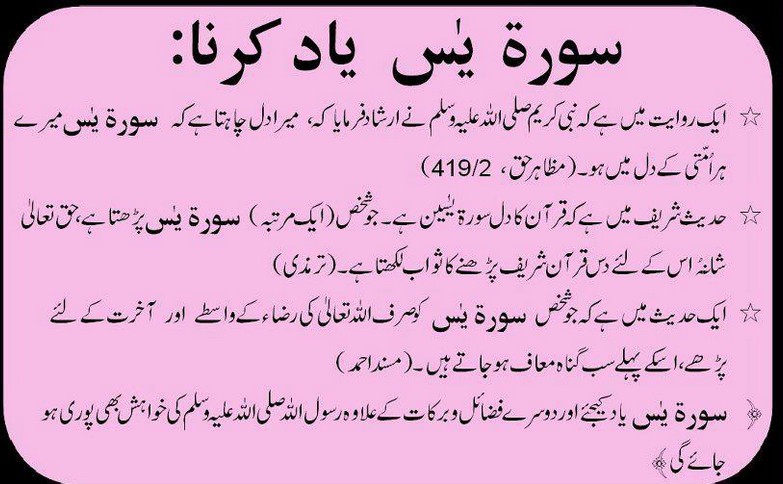 benefits of surah yaseen in Urdu