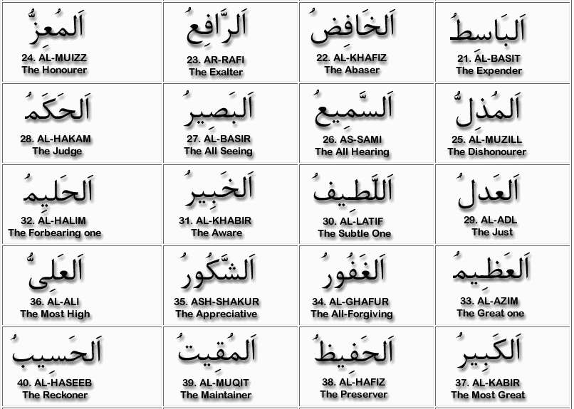 99 Names of Allah In Arabic With Meaning | Tadeebulquran.com