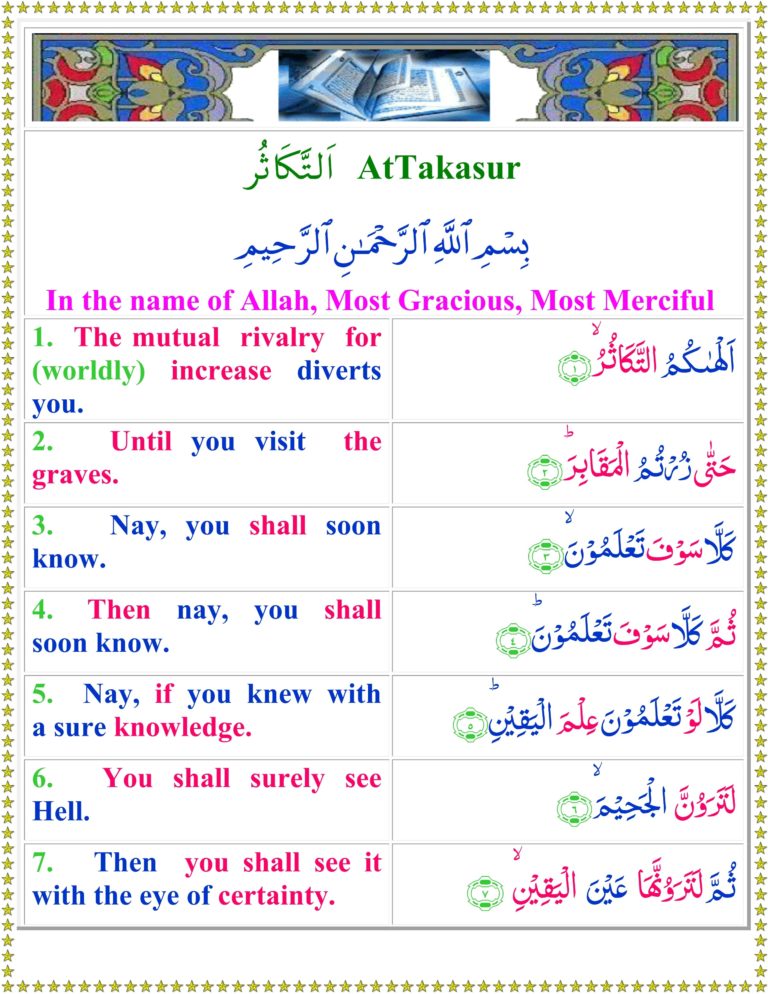Surah Takasur With English Translation And Arabic Text Recitation