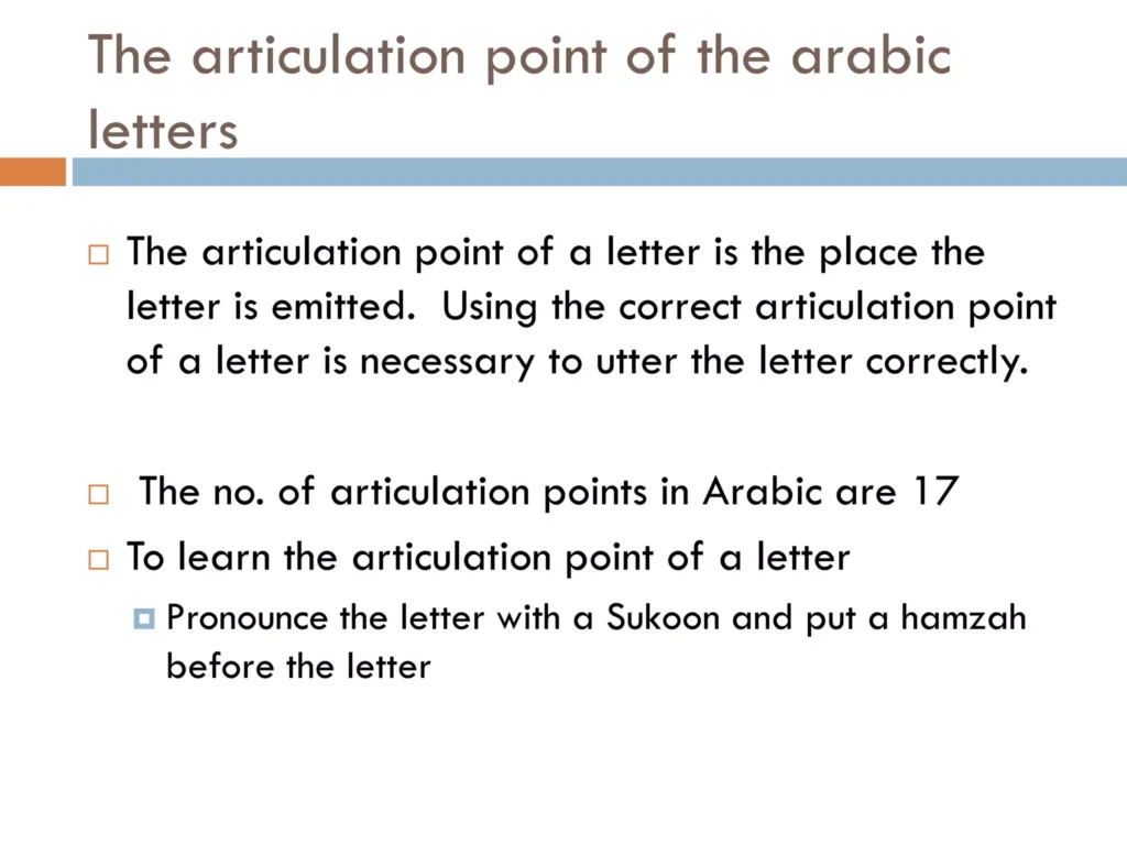 Learn Tajweed Articulation points of Arabic Letters